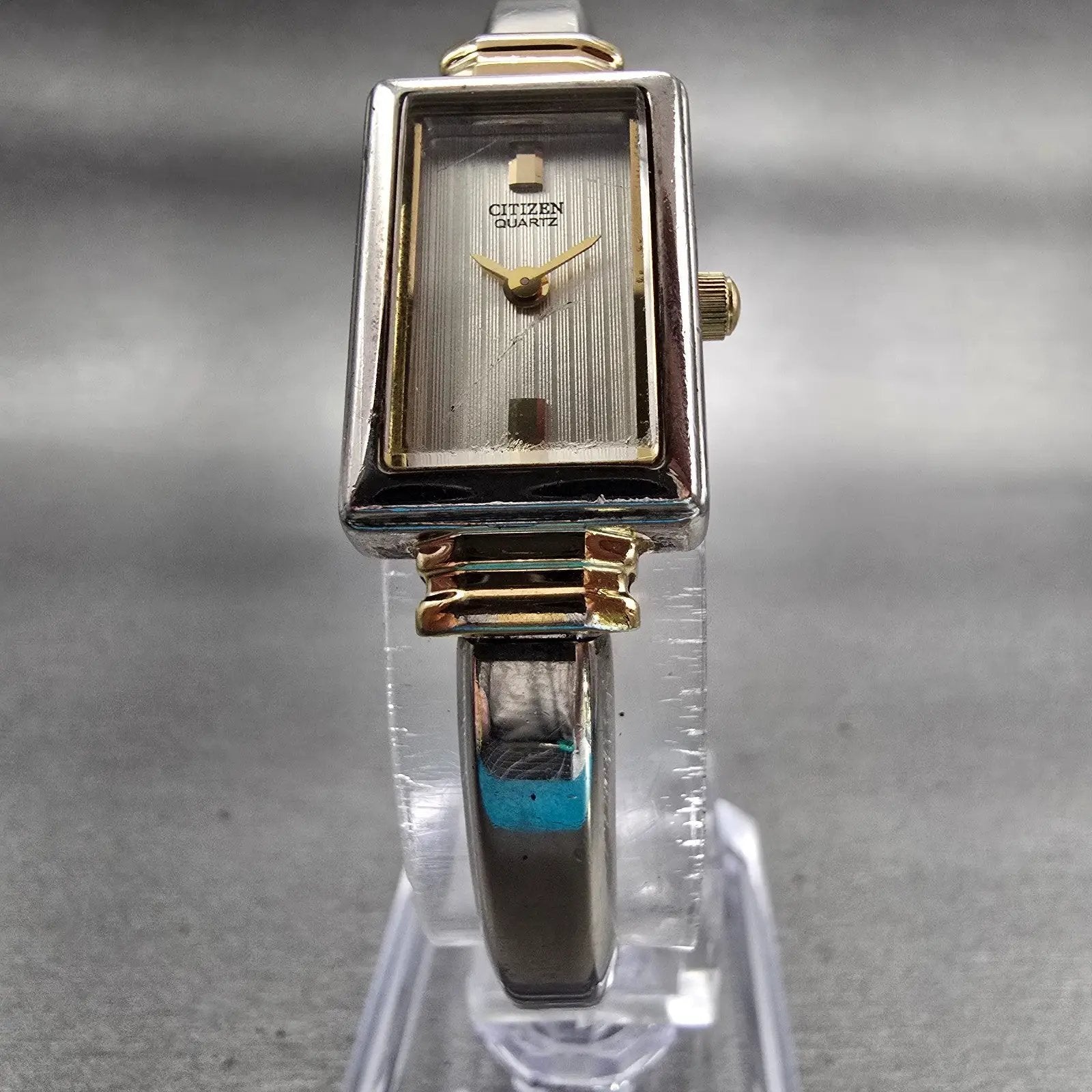 Citizen Watch Women 15mm Champagne Dial Two Tone Rectangle 5421-K15044 New Batt5