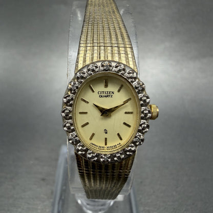 Citizen CQ Watch Women 17mm Champagne Dial Gold Tone Oval 3220324757 New Batt0