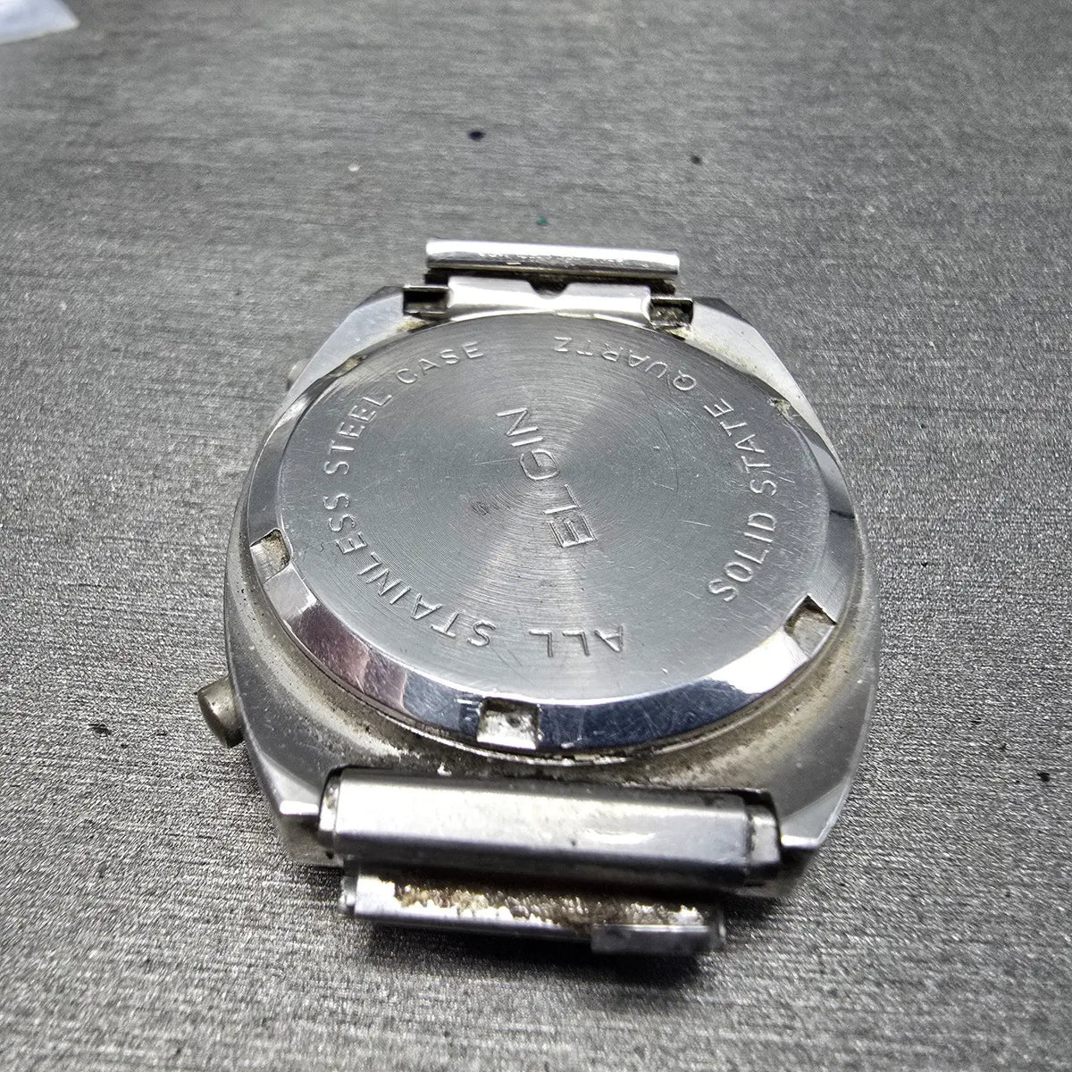 Elgin LCD Watch Men 32mm Blue Dial Stainless Steel Vintage Quartz Digital PARTS9