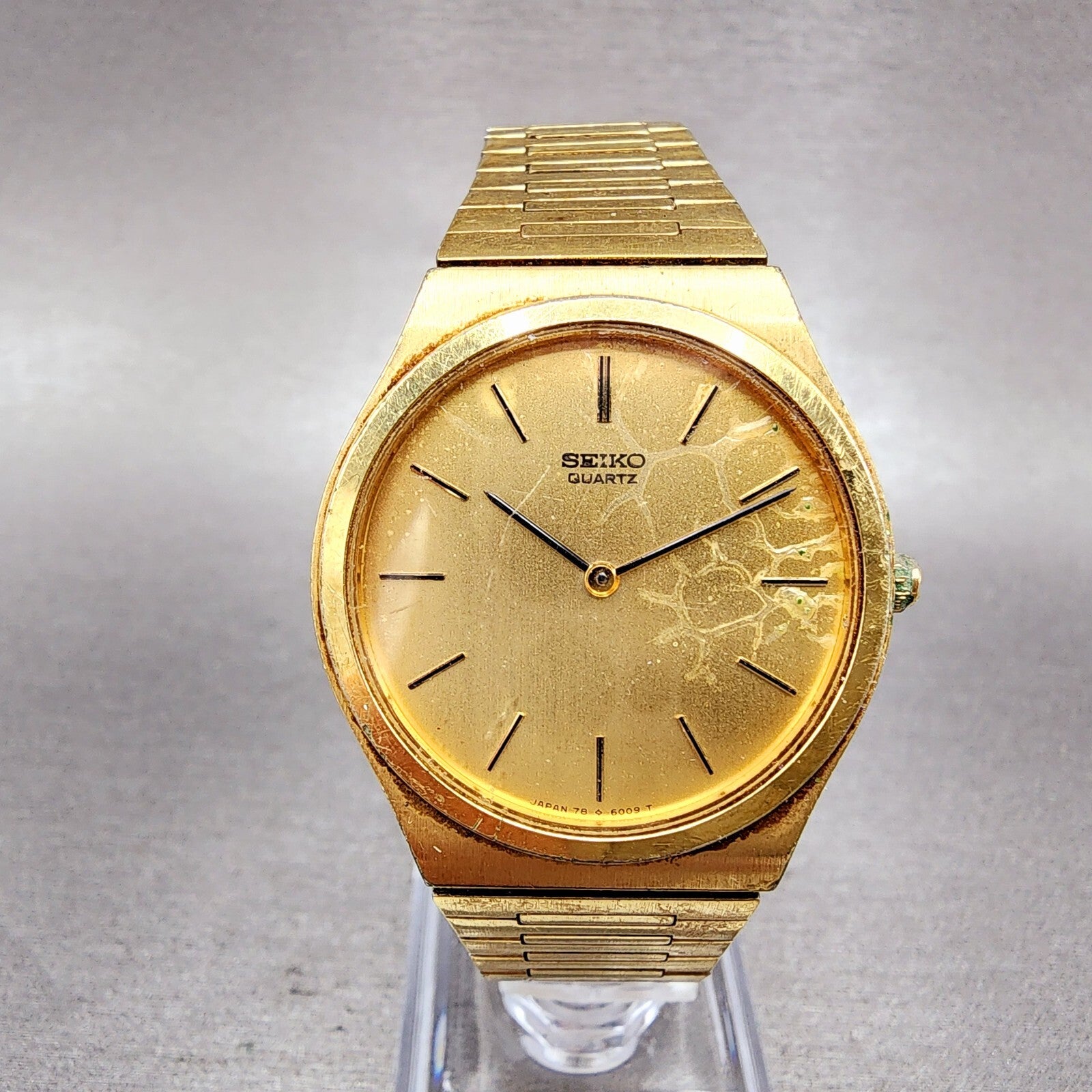 Seiko Watch Men 32mm Gold Dial Gold Tone Round 78006009 New Battery Vintage0