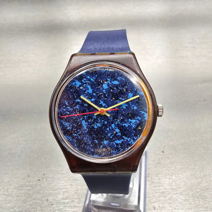 Swatch Gent LAZULI Watch Men 34mm Blue Dial Brown Case GF101 New Battery VTG0