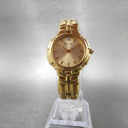 Bulova Watch Women 26mm Gold Dial Gold Tone Round 97P44 New Battery VTG5
