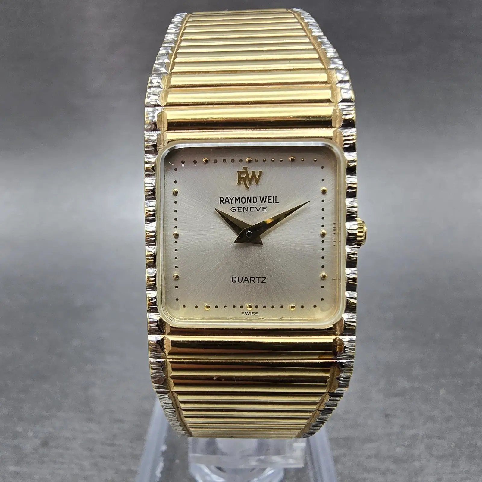 Raymond Weil Tank Watch Women 18mm Silver Dial Two Tone Gold Plated 8057 New Bat0