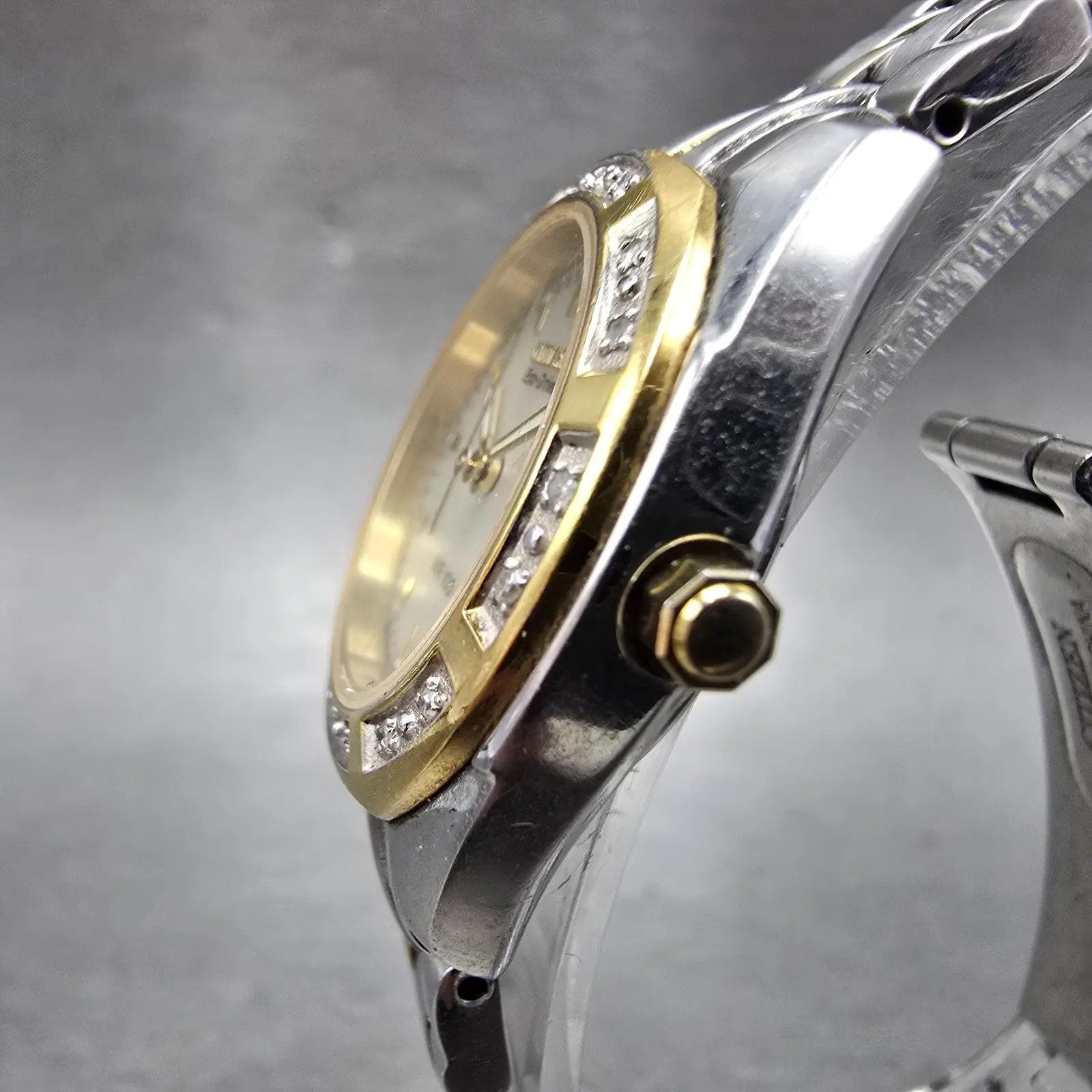 Citizen Eco-Drive Watch Women 26mm MOP Dial Two Tone Date Round EW1594-55D RunsK2
