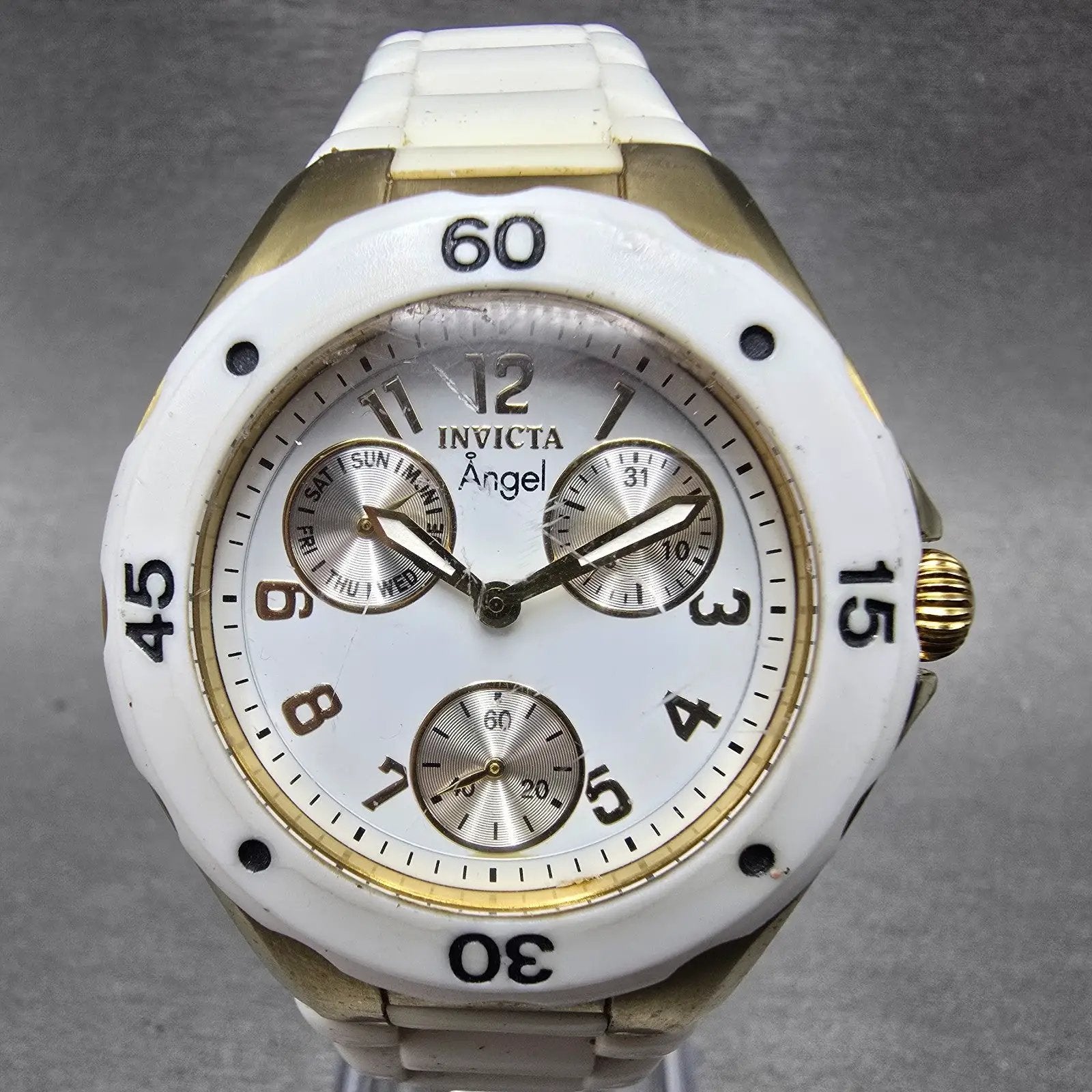 Invicta Angel Dive Watch Women 38mm White Dial Gold Tone Daydate 0718 New Batt0