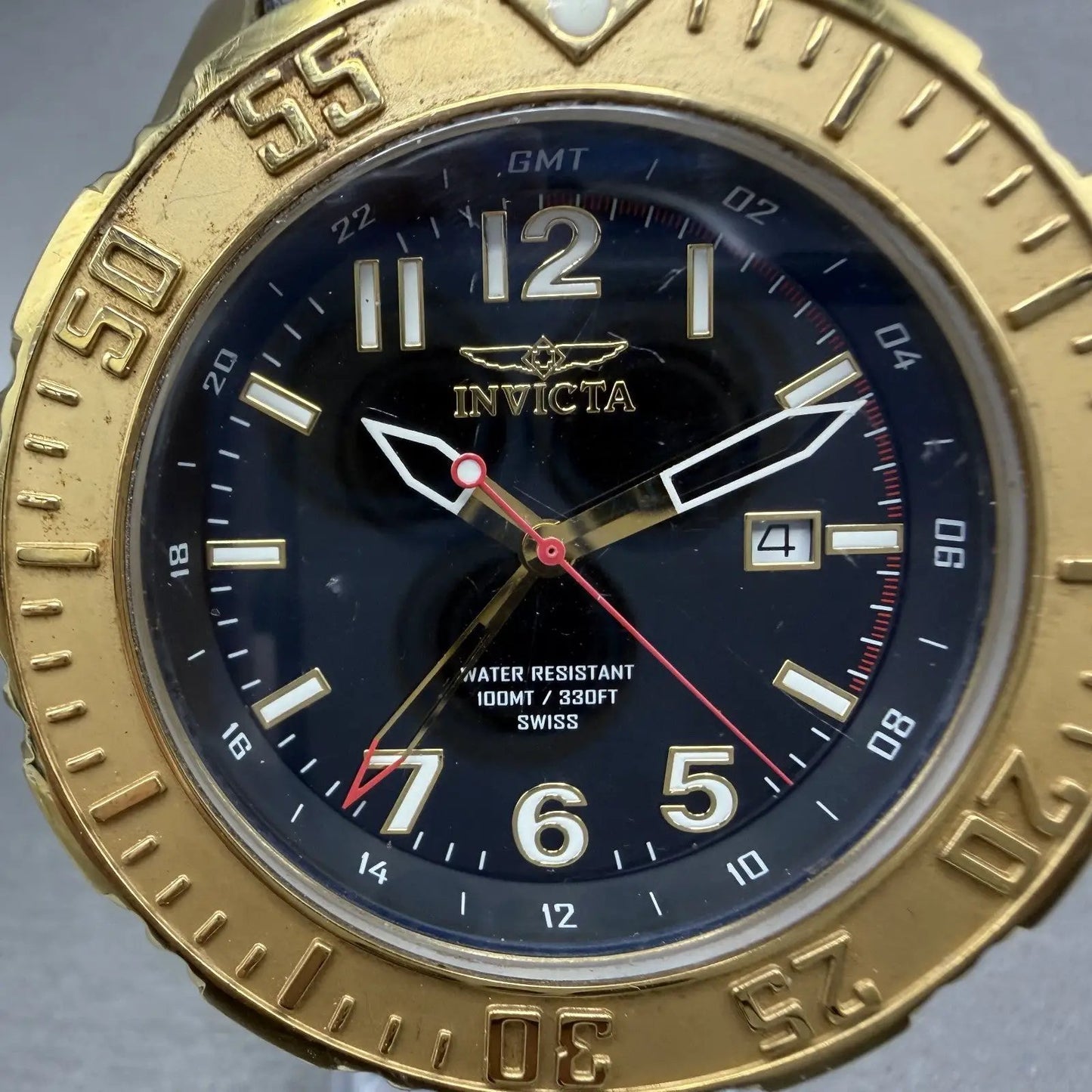Invicta Specialty GMT Watch Men 50mm Black Dial Gold Tone Date F0058 New Battery1