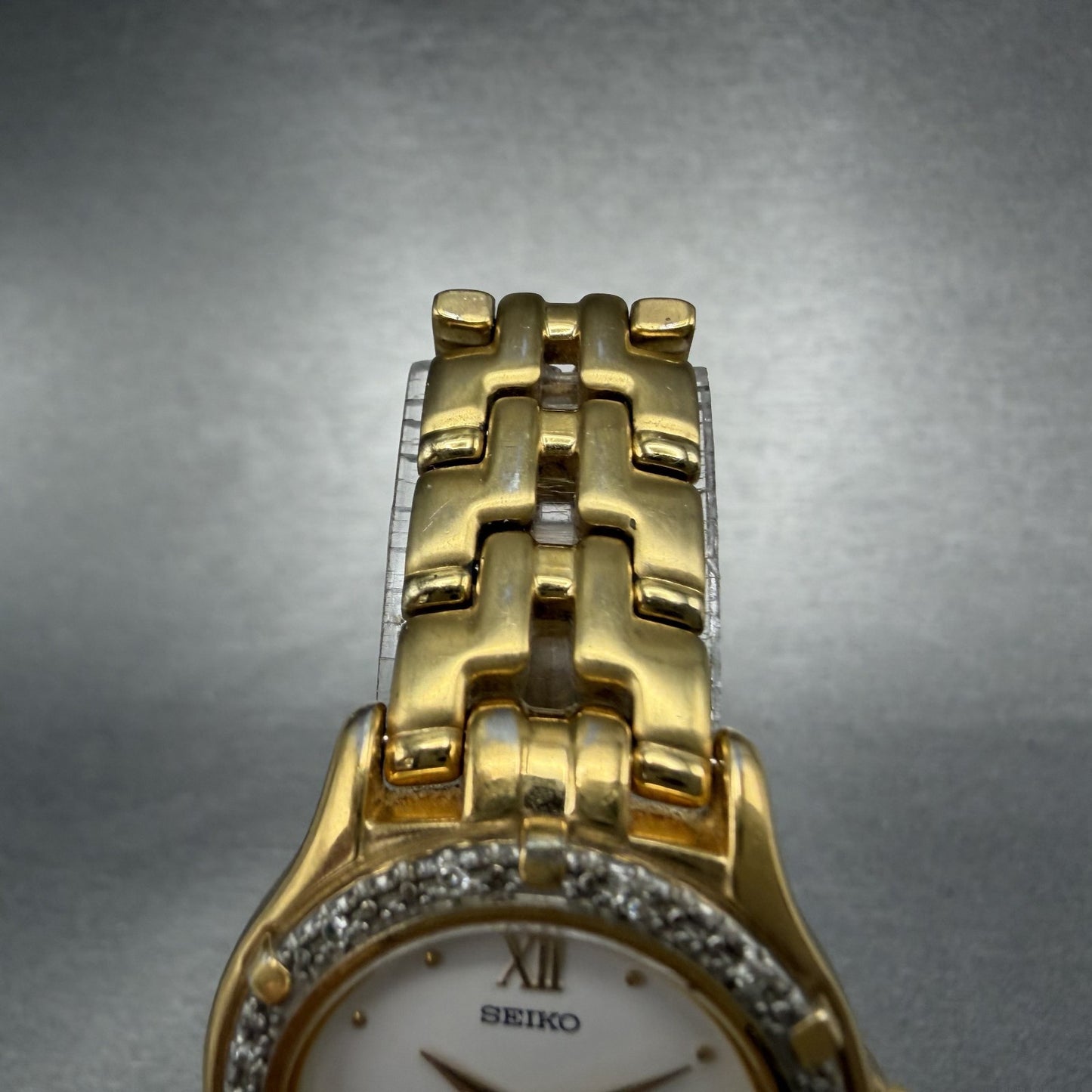 Seiko Watch Women 26mm White Dial Gold Tone Date Round 7N89-0449 New Battery4