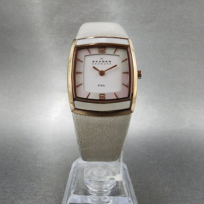 Skagen Tank Watch Women 24mm MOP Dial Rose Gold Tone Rectangle New Battery5