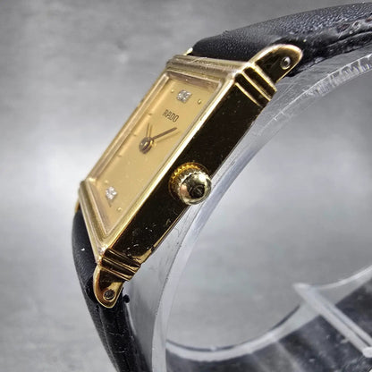 Rado Tank Watch Women 17mm Gold Dial Gold Tone Rectangle 204.5347.2 New Battery2