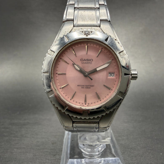 Casio Women Diver Watch Women 33mm Pink Dial Silver Tone Date LTD-1035 New Batt60