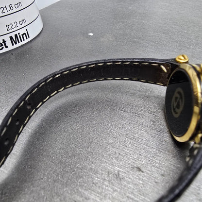 Gucci 2000L Watch Women 22mm Black Dial Gold Plated Round New Battery VTG SW11