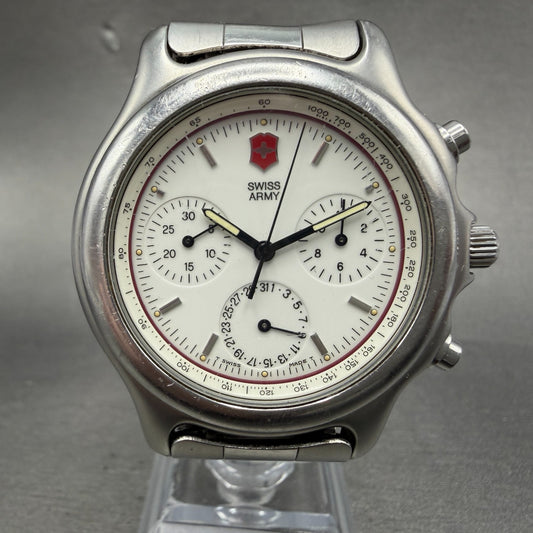 Victorinox Swiss Army Chrono Watch Men 40mm White Dial Silver Tone Date PARTS0