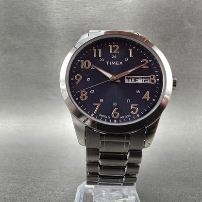 Timex South Street Watch Men 36mm Blue Dial Silver Tone Daydate T2M933 New Batt5