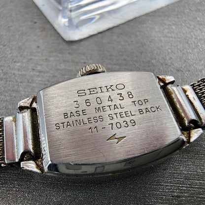 VTG Seiko Watch Women 15mm Blue Dial Silver Tone Manual Wind Rectangle 11 Runs10
