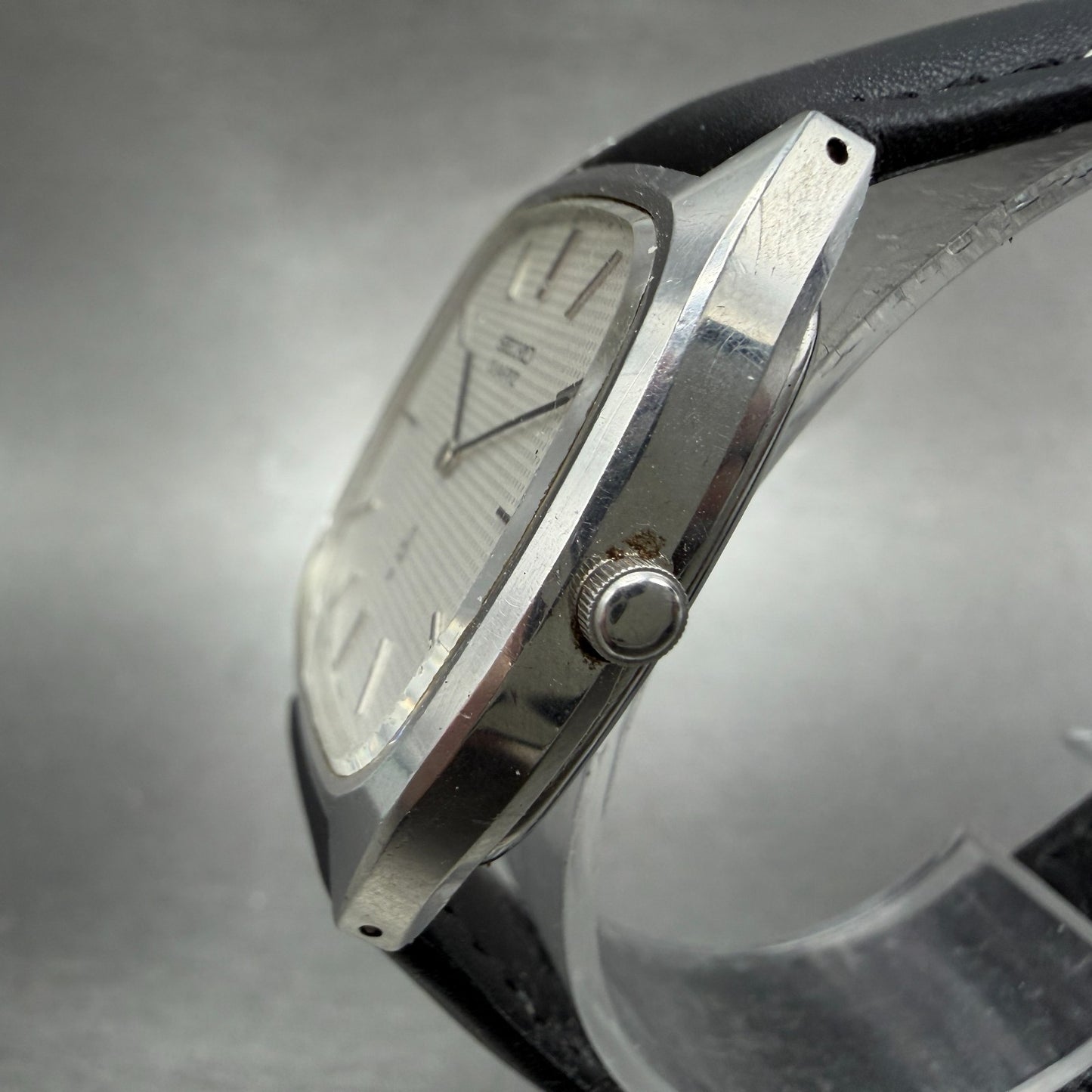 Seiko Watch Men 33mm Silver Dial Silver Tone Rectangle 4130-5320 New Battery2