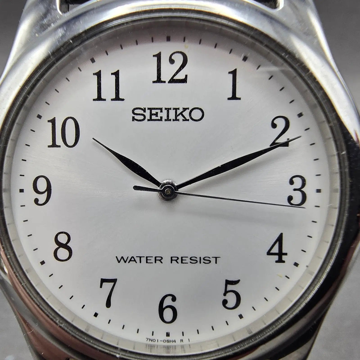 Seiko Watch Men 35mm White Dial Silver Tone Round 7N01-0EF0 Leather Band PARTS2