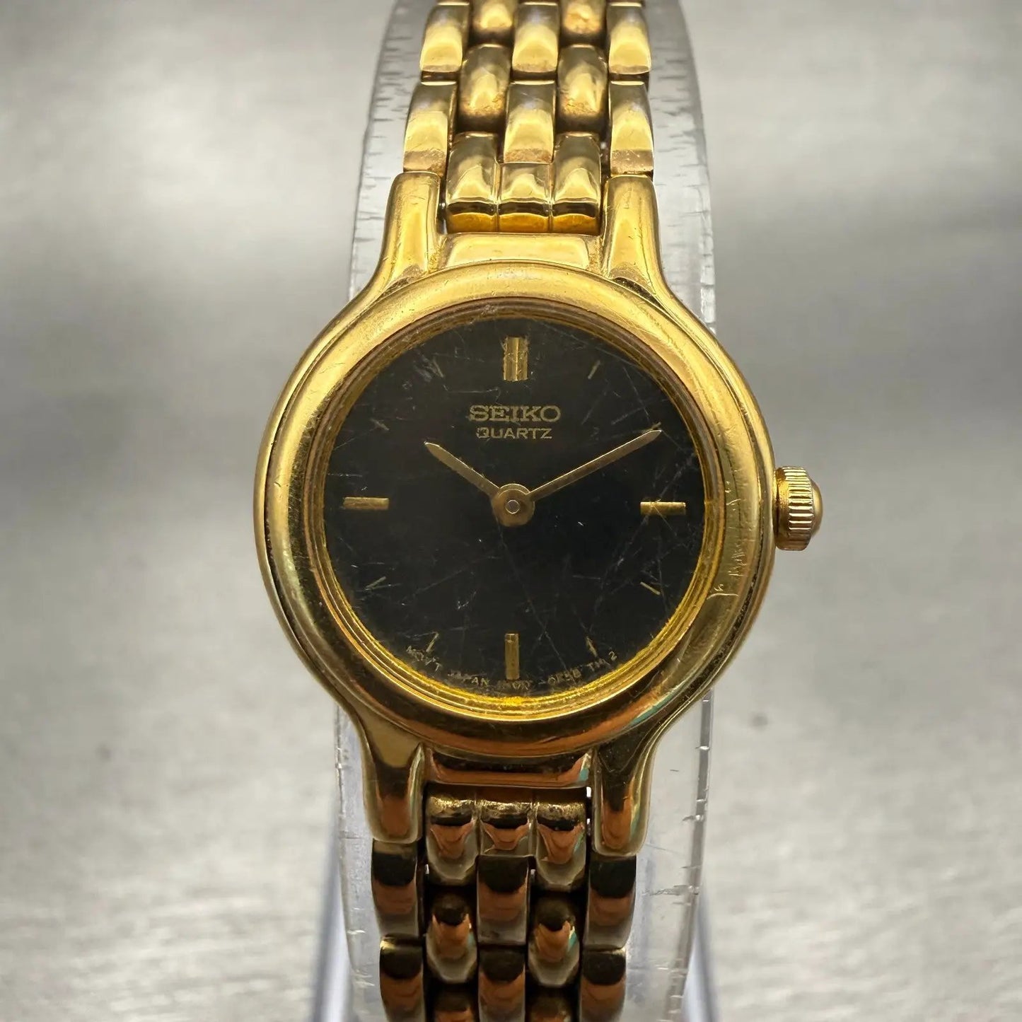 Seiko Watch Women 19mm Black Dial Gold Tone Round 1N00-0C49 New Battery Vintage0