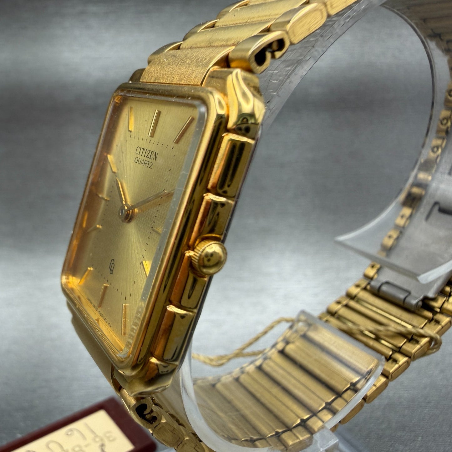 Citizen Tank Watch Men 24mm Gold Dial Gold Tone Rectangle 3620364365 NOS PARTS3