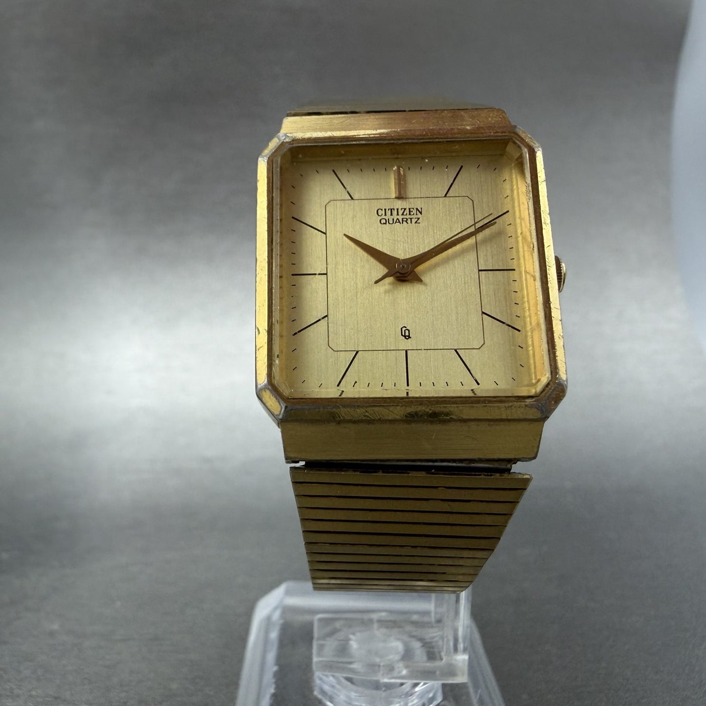 Citizen Tank Watch Men 25mm Champagne Dial Gold Tone 4031-892658 New Battery abs5