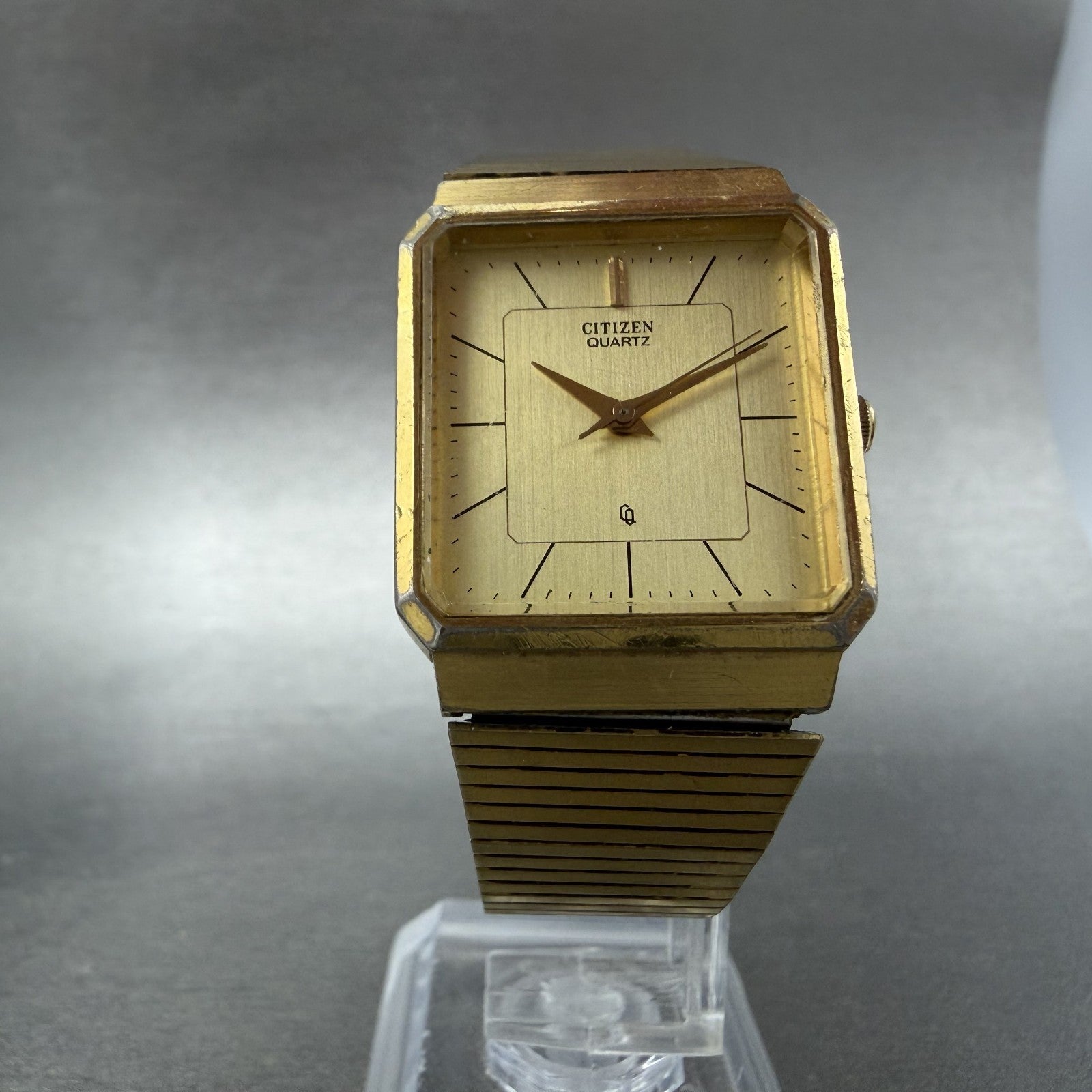 Citizen Tank Watch Men 25mm Champagne Dial Gold Tone 4031-892658 New Battery abs5