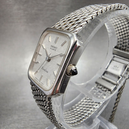 Seiko Exceline Tank Watch Women 18mm Silver Dial Silver Tone Rectangle New Batt2