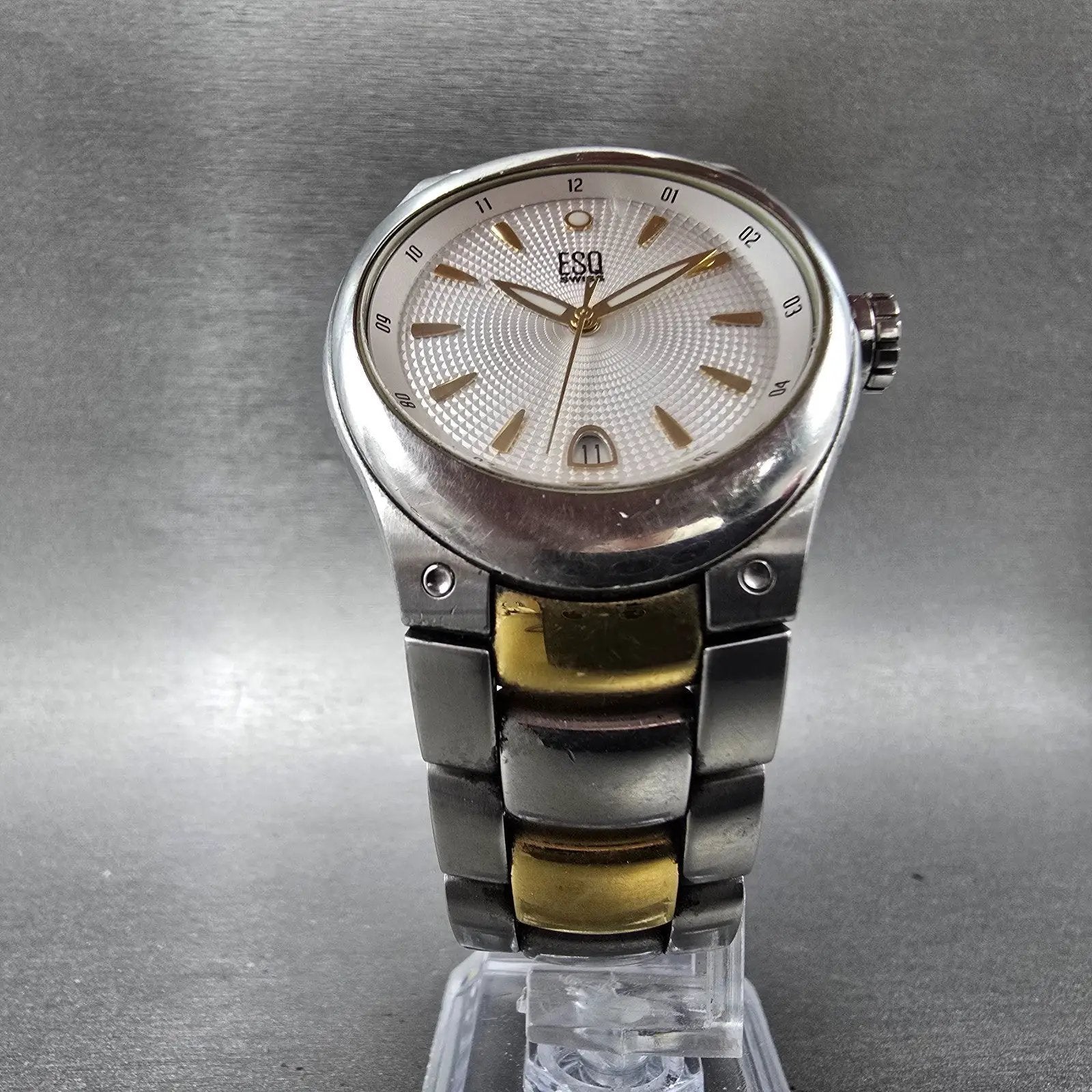 ESQ Watch Men 36mm Silver Dial Two Tone Date Round E5263 PARTS Swiss Bracelet6