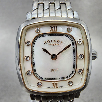 Rotary Ultra Slim Watch Women 23mm MOP Dial Two Tone Rectangle New Battery1