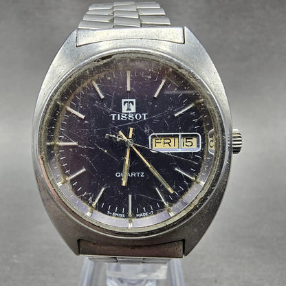 Tissot Watch Men 34mm Blue Dial Silver Tone Daydate Round Vintage Quartz PARTS F0