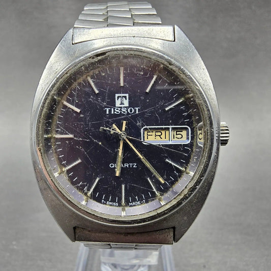 Tissot Watch Men 34mm Blue Dial Silver Tone Daydate Round Vintage Quartz PARTS F0