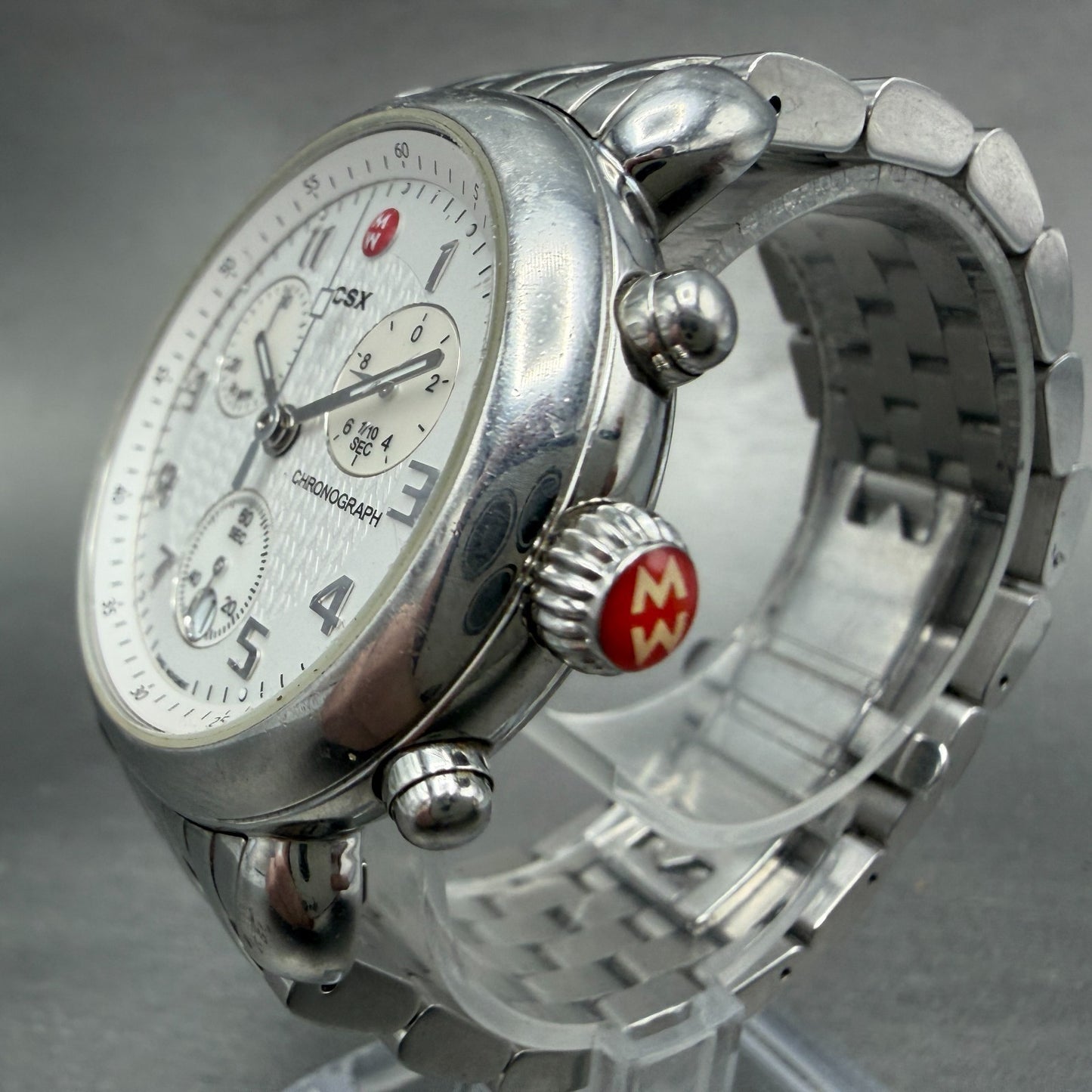 Michele CSX Chronograph Watch Women 39mm White Dial Steel Date Round New Battery2