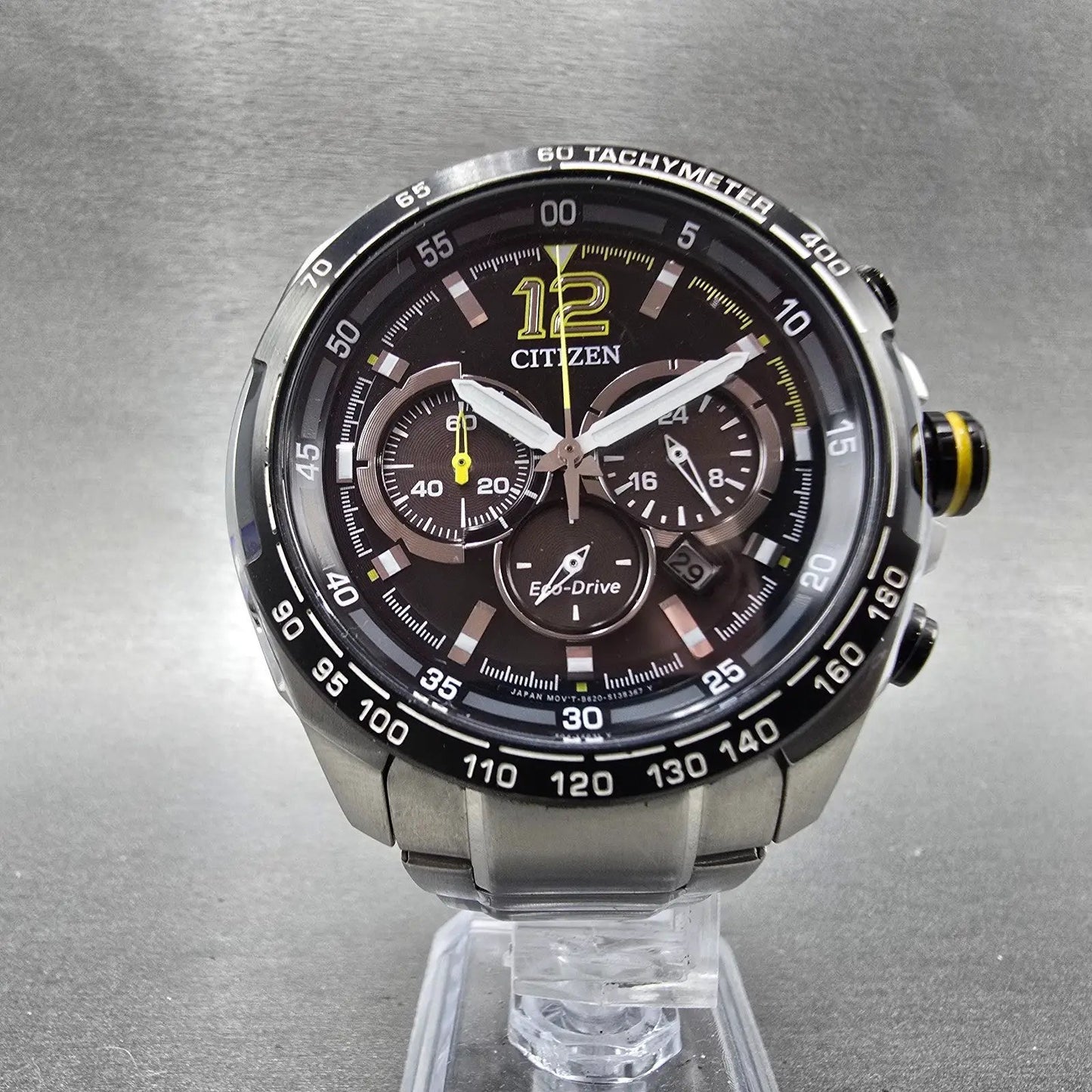 Citizen Eco-Drive Chronograph Watch Men 47mm Black Dial Steel Date Round Runs5
