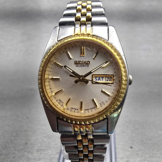 Seiko Watch Women 24mm Silver Dial Two Tone Daydate Round 7N83-0041 New Battery0