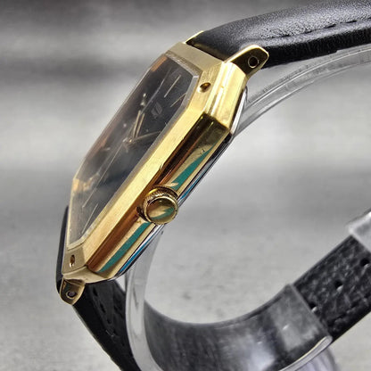 Citizen CQ Watch Men 30mm Black Dial Gold Tone Rectangle 1230-214960 New Battery2