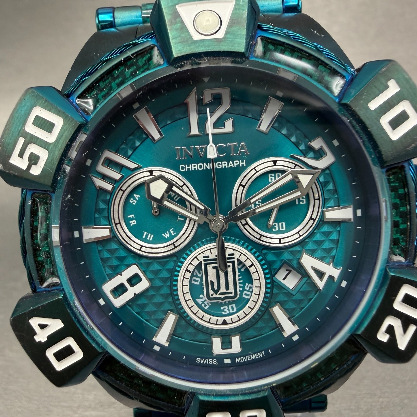 Invicta Jason Taylor Chrono Watch Men 52mm Blue Dial Green Daydate 40432 NewBatt1