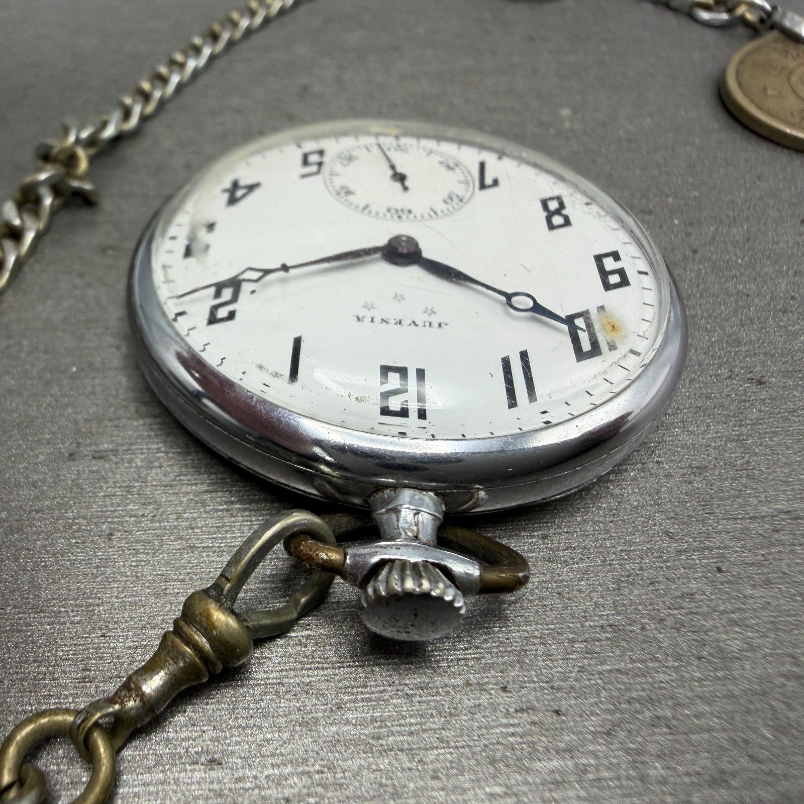 Juvenia Pocket Watch 42mm White Dial Silver TOne PARTS6
