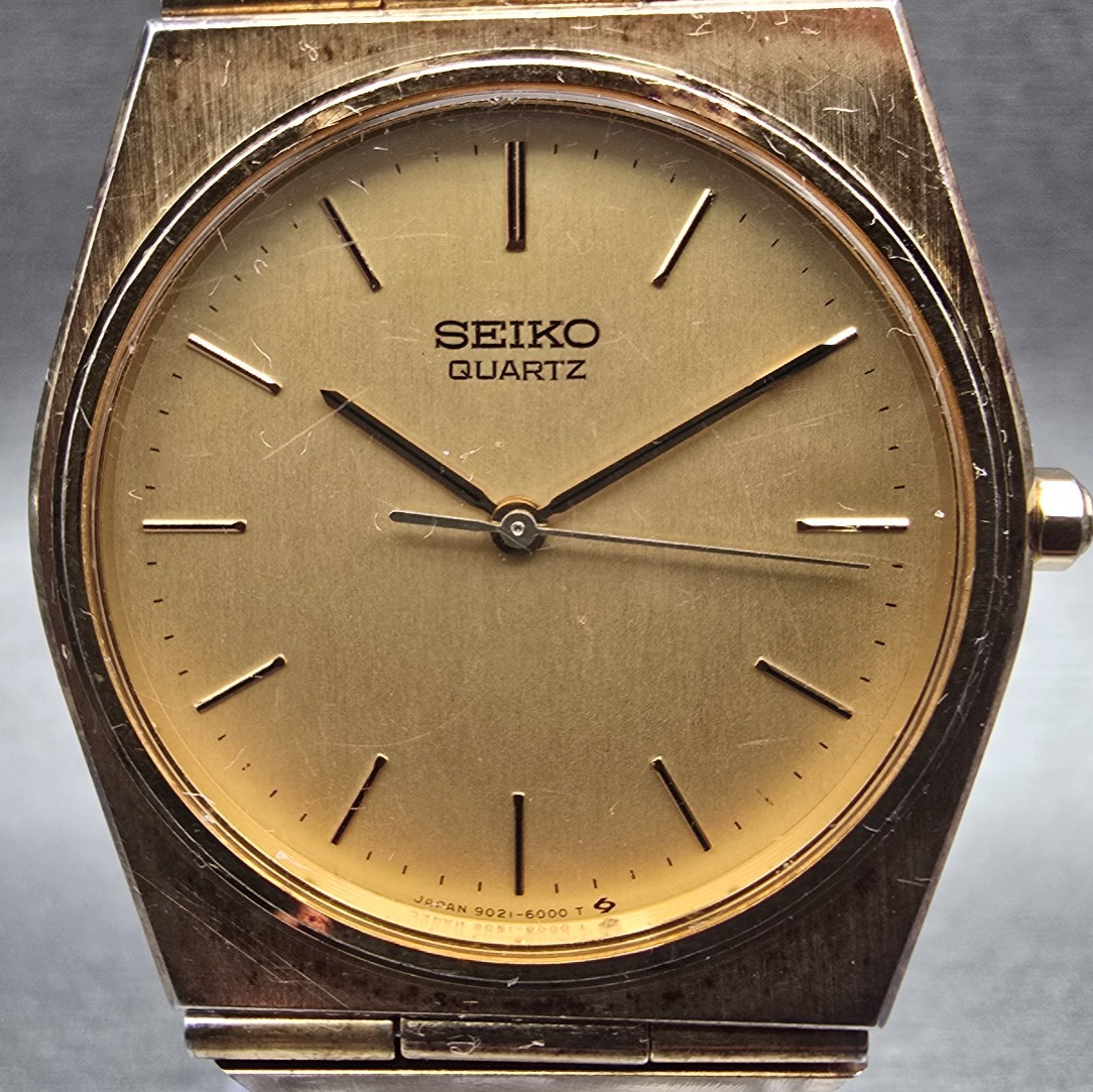 Seiko Watch Men 31mm Gold Dial Gold Tone Oval 9021-6009 New Battery Vintage1