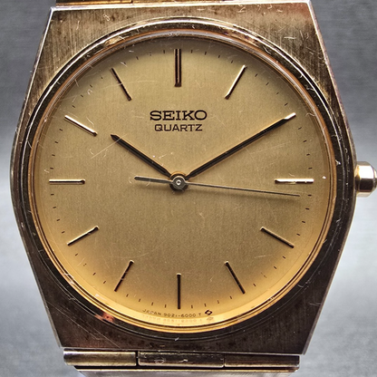 Seiko Watch Men 31mm Gold Dial Gold Tone Oval 9021-6009 New Battery Vintage1