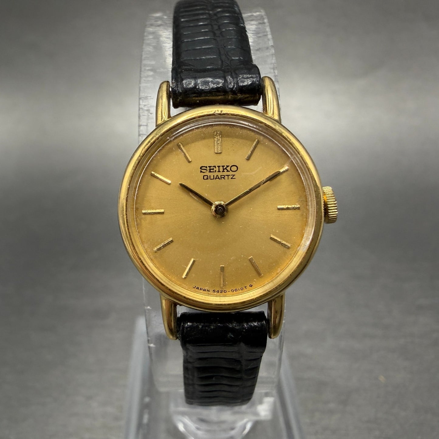 Seiko Watch Women 19mm Gold Dial Gold Tone Round 5420-0019 New Battery VTG 370