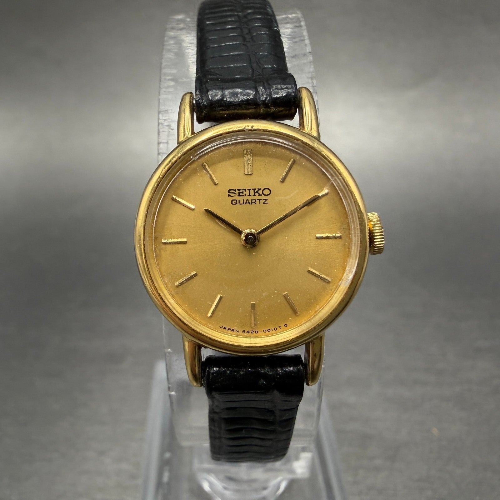 Seiko Watch Women 19mm Gold Dial Gold Tone Round 5420-0019 New Battery VTG 370