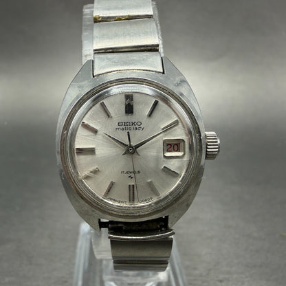 Seiko Maticlady Watch Women 23mm Silver Dial Silver Tone Date 2517-0211 Runs 4520
