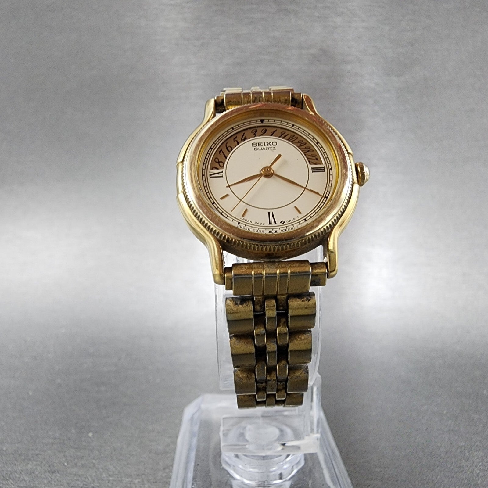 Seiko Watch Women 26mm Cream Dial Gold Tone Round 2A220A10 New Battery5