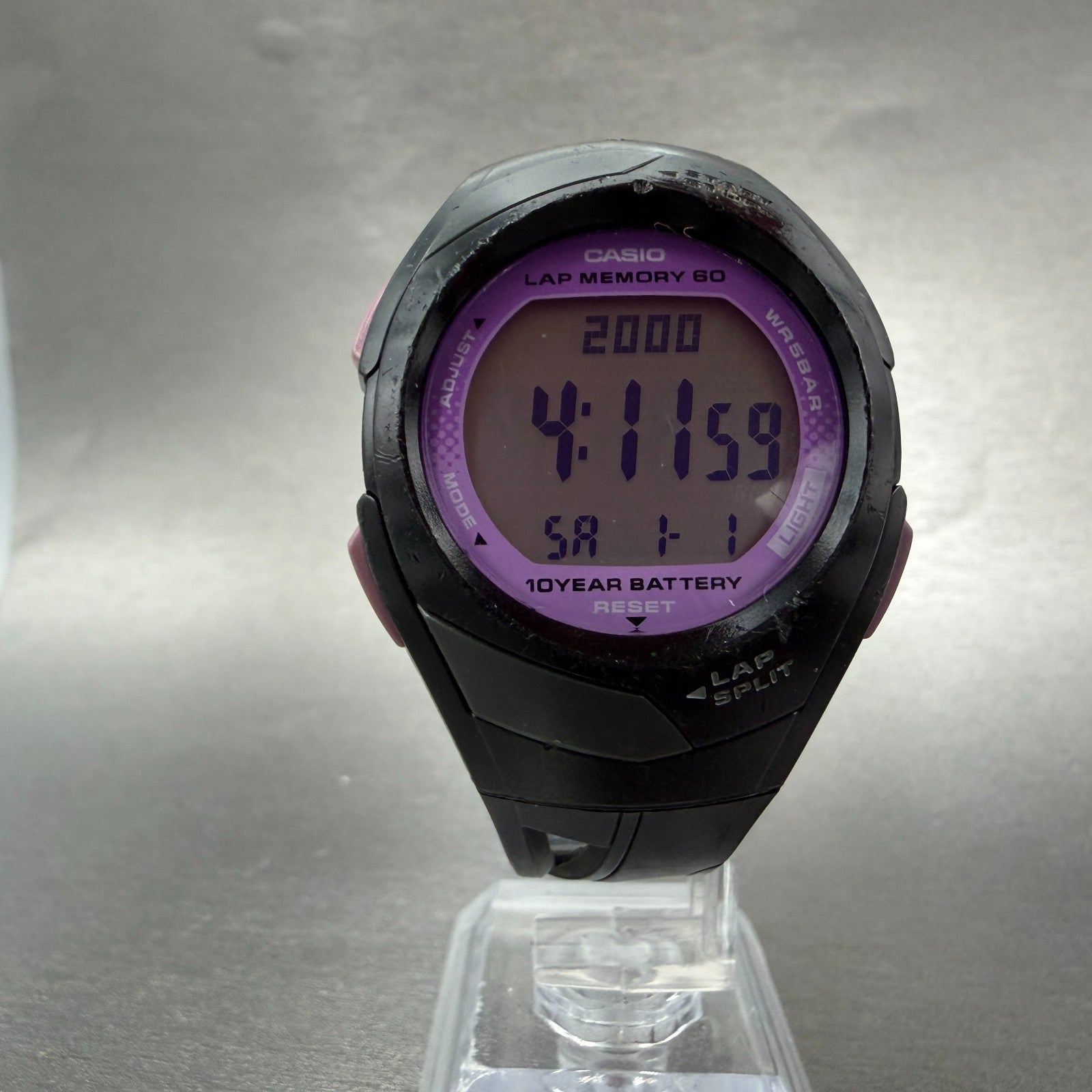 Casio PHYS STR-300 Watch Women 36mm Digital Black Purple Alarm Chrono New Batt5