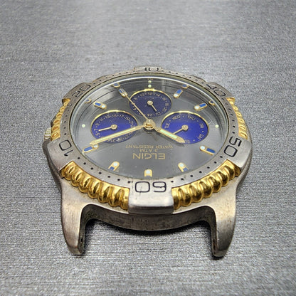 Elgin Watch Men 40mm Gray Dial Two Tone Daydate Round 6P29 FS701 New Battery