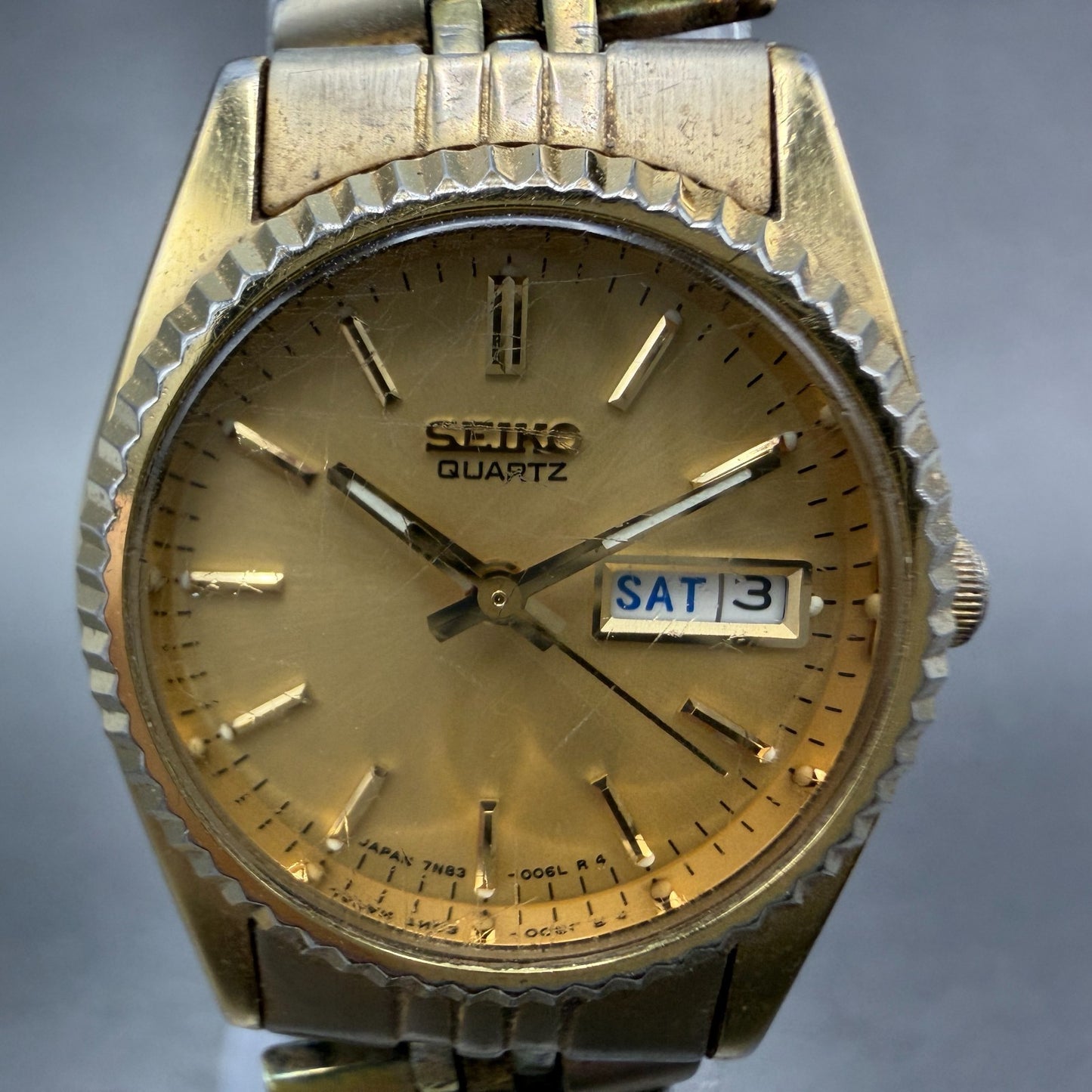 Seiko Watch Women 24mm Champagne Dial Gold Tone Daydate Round 7N83-0049 New Bat91