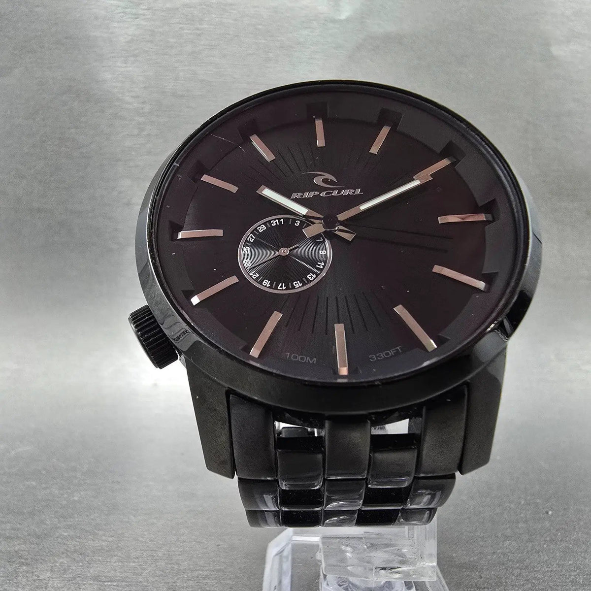 Rip Curl Detroit Watch Men 50mm Black Dial Black Tone Date Round New Battery5