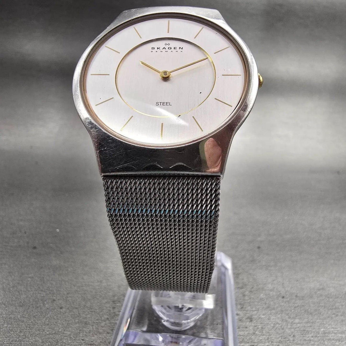 Skagen Watch Men 33mm Silver Dial Silver Tone Round Mesh Band 233LGSC New Batt5