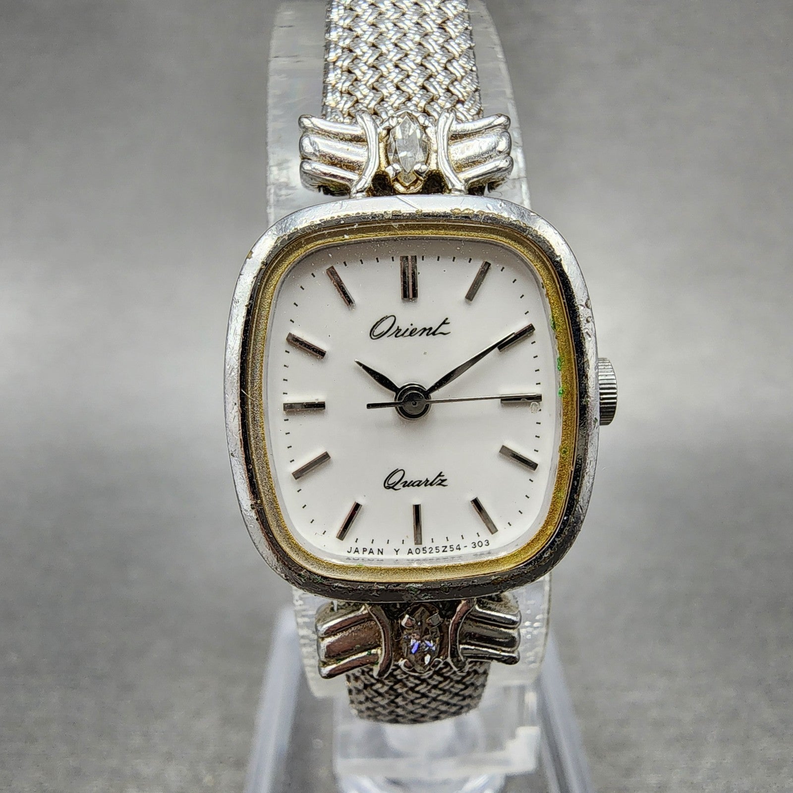 Orient Watch Women 18mm White Dial Silver Tone Rectangle A053Z540 New Battery0