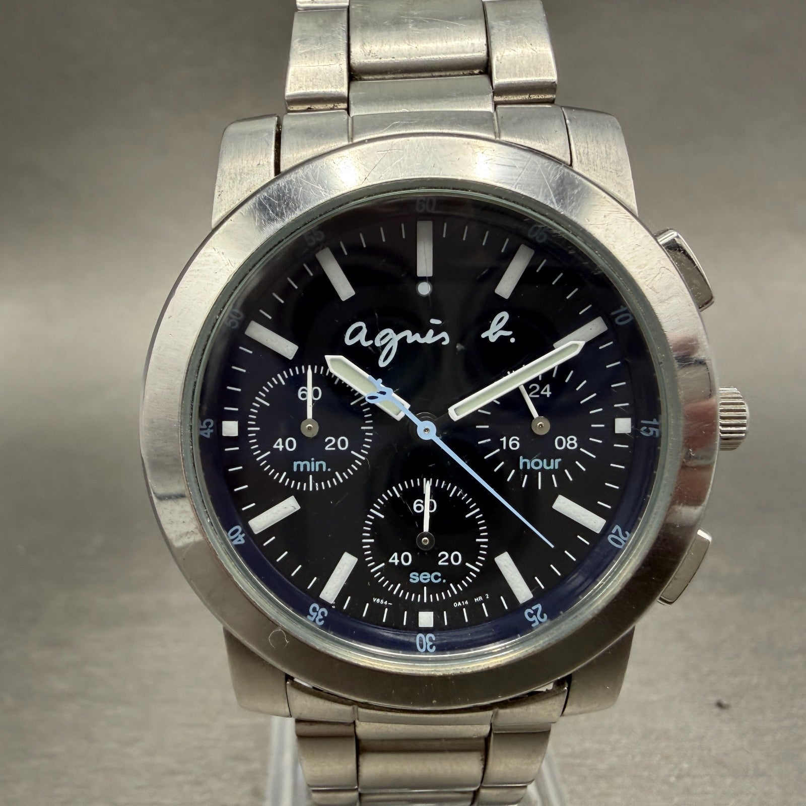 Seiko Anges B Chronograph Watch Men 38mm Blue Dial Steel Round V654-0A10 Newbatt0