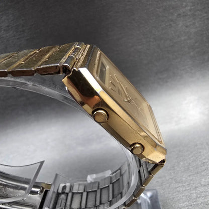 Seiko Watch Men 31mm Gold Dial Gold Tone Chrono Alarm H557-5319 New Battery3