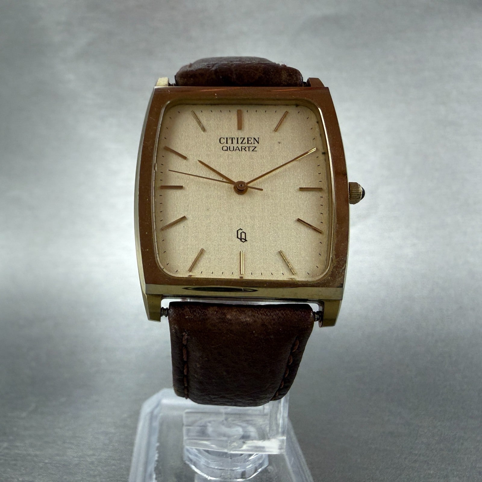 Citizen CQ Tank Watch Men 29mm Champagne Dial Gold Tone 4-798953 New Battery5